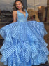 V Neck Blue Long Prom Dress LBQ1189